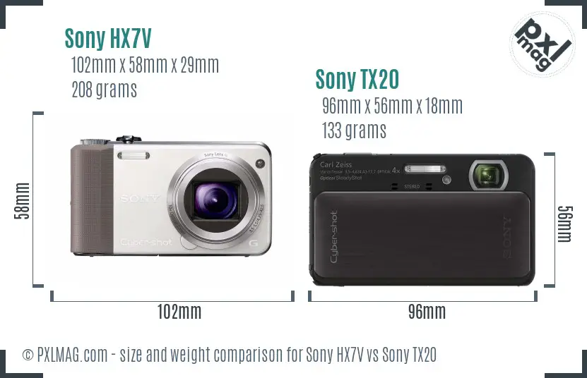 Sony HX7V vs Sony TX20 size comparison