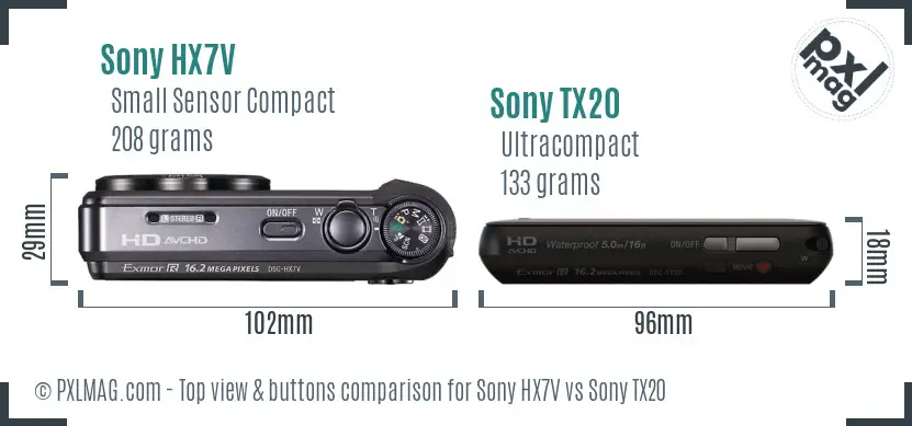 Sony HX7V vs Sony TX20 top view buttons comparison