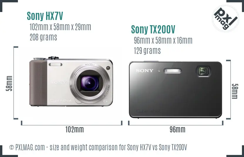 Sony HX7V vs Sony TX200V size comparison
