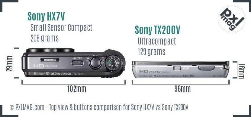 Sony HX7V vs Sony TX200V top view buttons comparison
