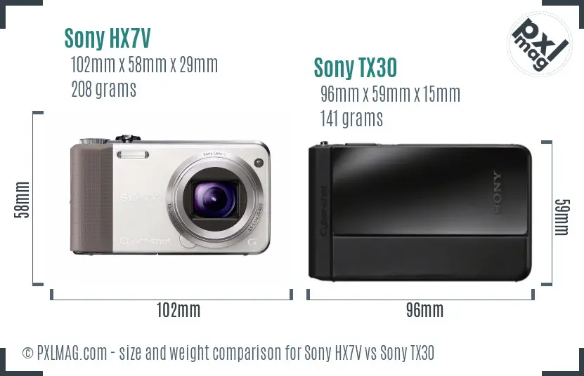 Sony HX7V vs Sony TX30 size comparison