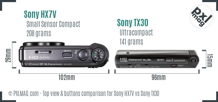 Sony HX7V vs Sony TX30 top view buttons comparison