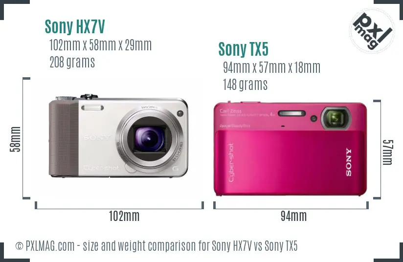 Sony HX7V vs Sony TX5 size comparison