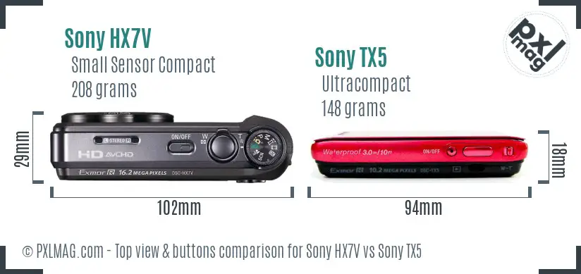 Sony HX7V vs Sony TX5 top view buttons comparison