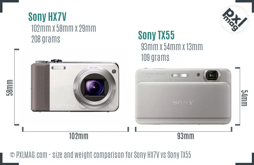 Sony HX7V vs Sony TX55 size comparison