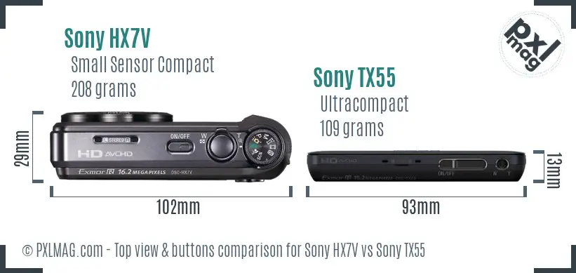 Sony HX7V vs Sony TX55 top view buttons comparison