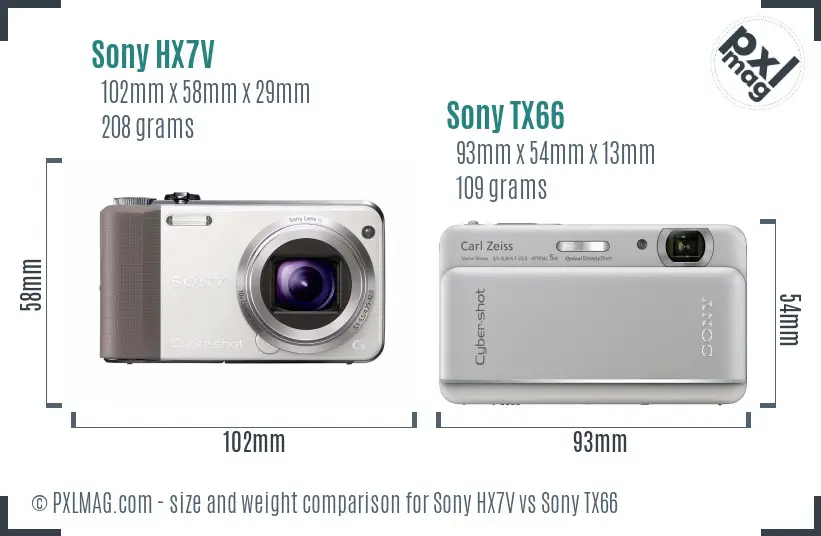 Sony HX7V vs Sony TX66 size comparison
