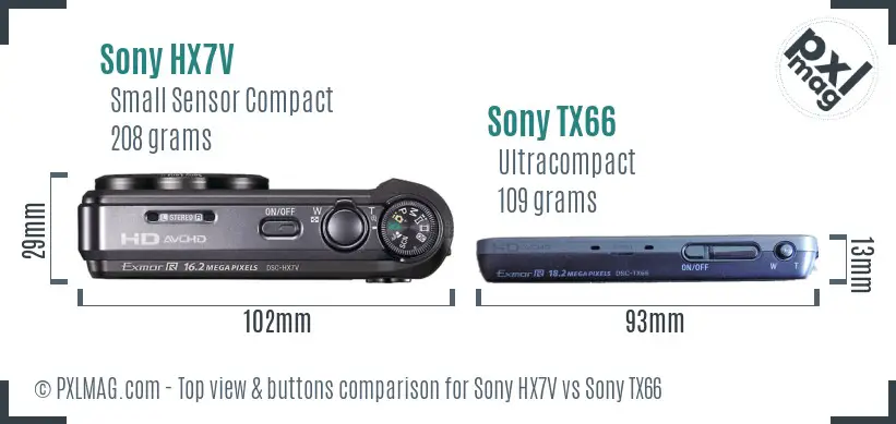 Sony HX7V vs Sony TX66 top view buttons comparison