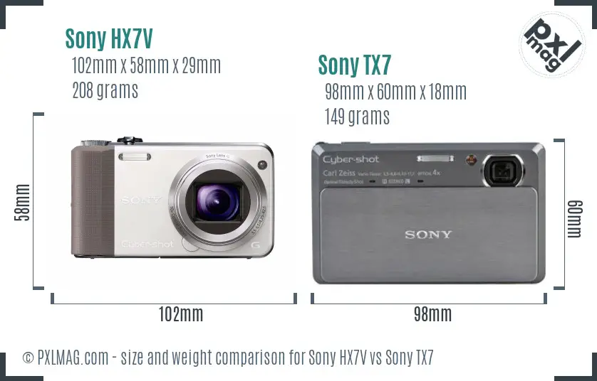 Sony HX7V vs Sony TX7 size comparison