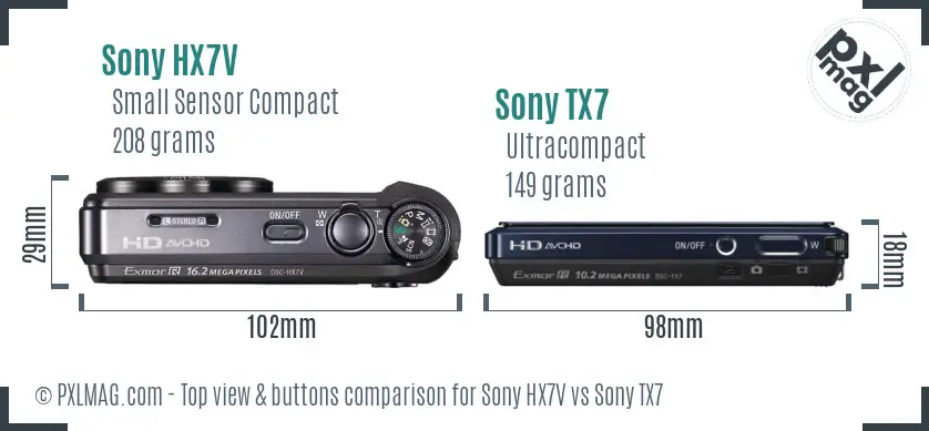 Sony HX7V vs Sony TX7 top view buttons comparison