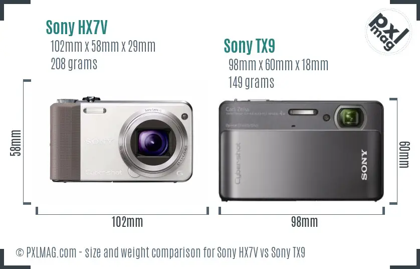 Sony HX7V vs Sony TX9 size comparison