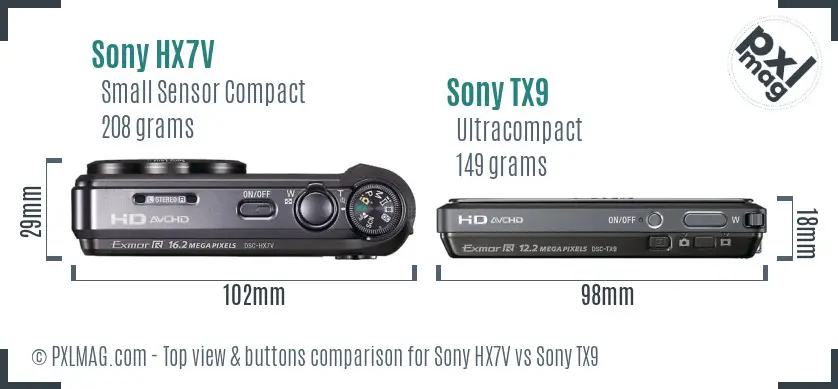 Sony HX7V vs Sony TX9 top view buttons comparison
