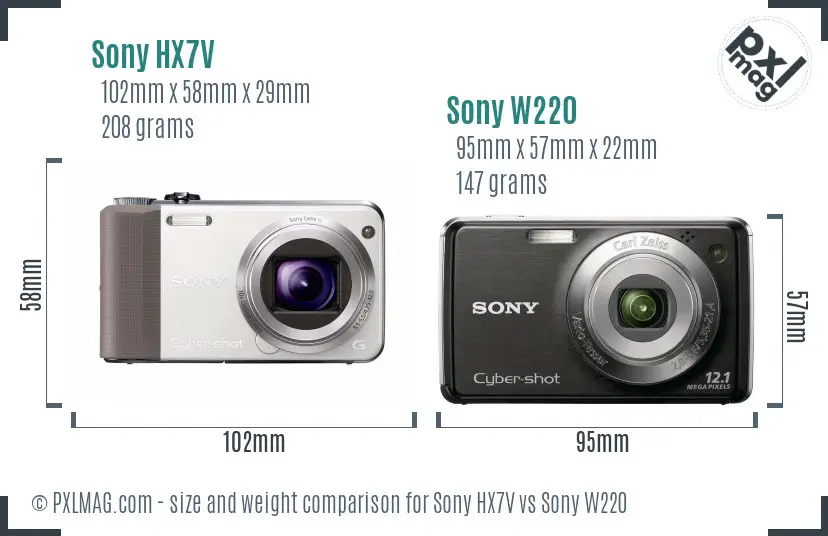 Sony HX7V vs Sony W220 size comparison