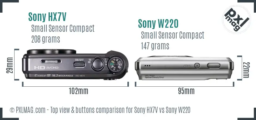 Sony HX7V vs Sony W220 top view buttons comparison