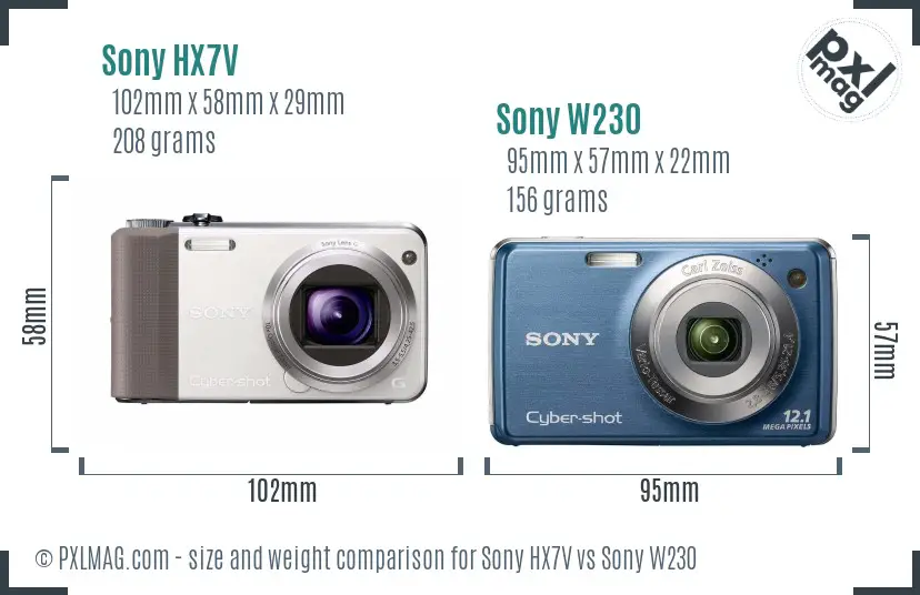 Sony HX7V vs Sony W230 size comparison