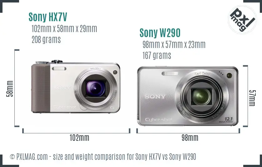 Sony HX7V vs Sony W290 size comparison