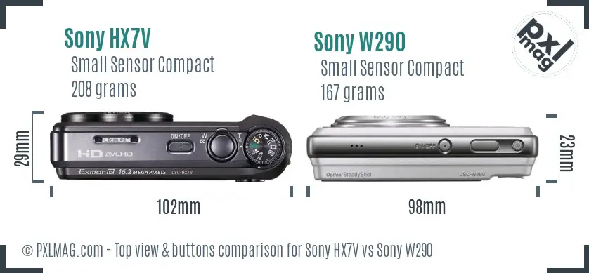 Sony HX7V vs Sony W290 top view buttons comparison