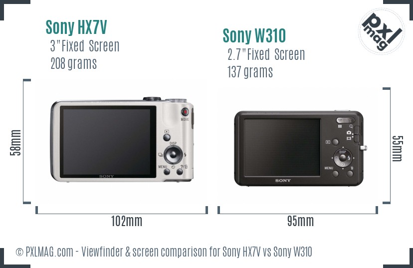 Sony HX7V vs Sony W310 Screen and Viewfinder comparison