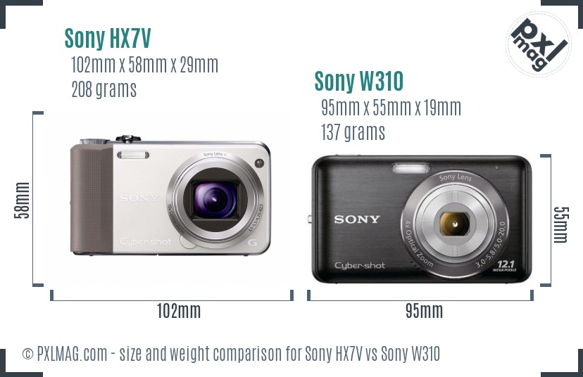 Sony HX7V vs Sony W310 size comparison