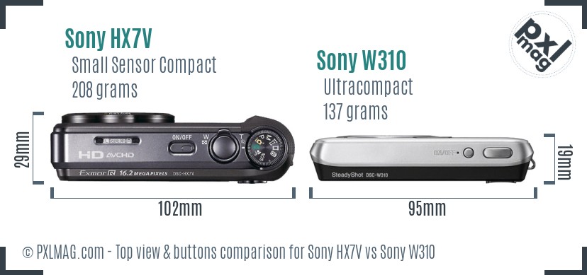 Sony HX7V vs Sony W310 top view buttons comparison