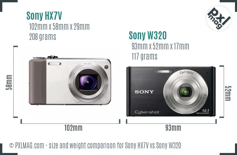 Sony HX7V vs Sony W320 size comparison