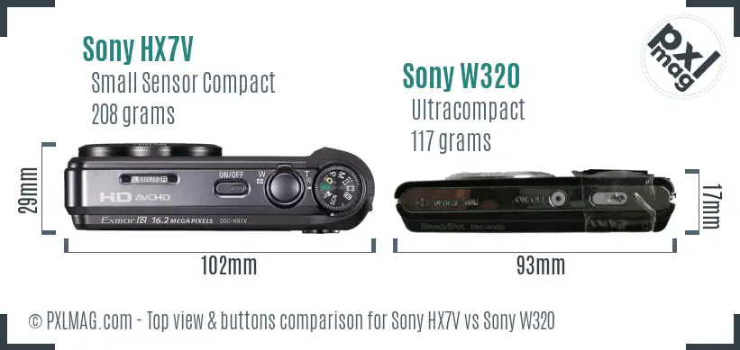 Sony HX7V vs Sony W320 top view buttons comparison