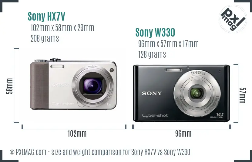 Sony HX7V vs Sony W330 size comparison