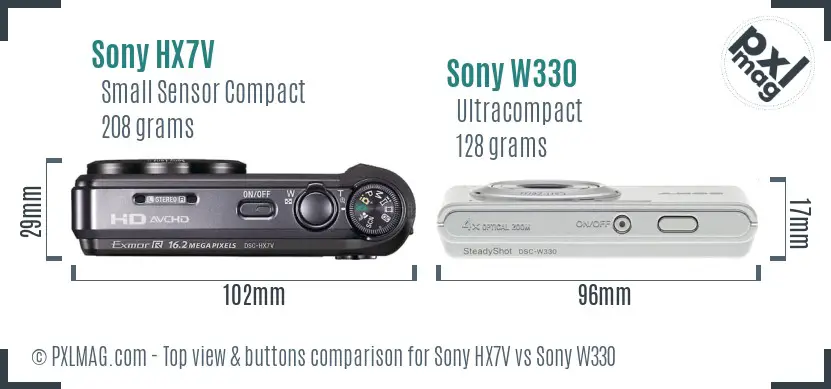 Sony HX7V vs Sony W330 top view buttons comparison