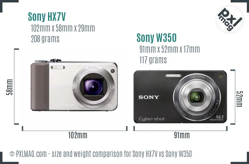 Sony HX7V vs Sony W350 size comparison