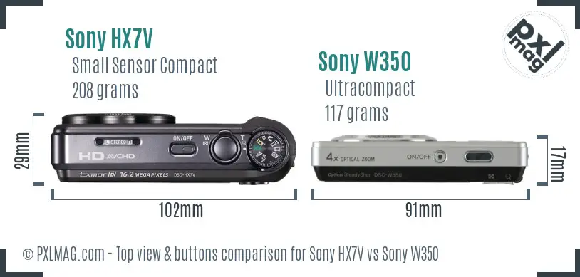 Sony HX7V vs Sony W350 top view buttons comparison