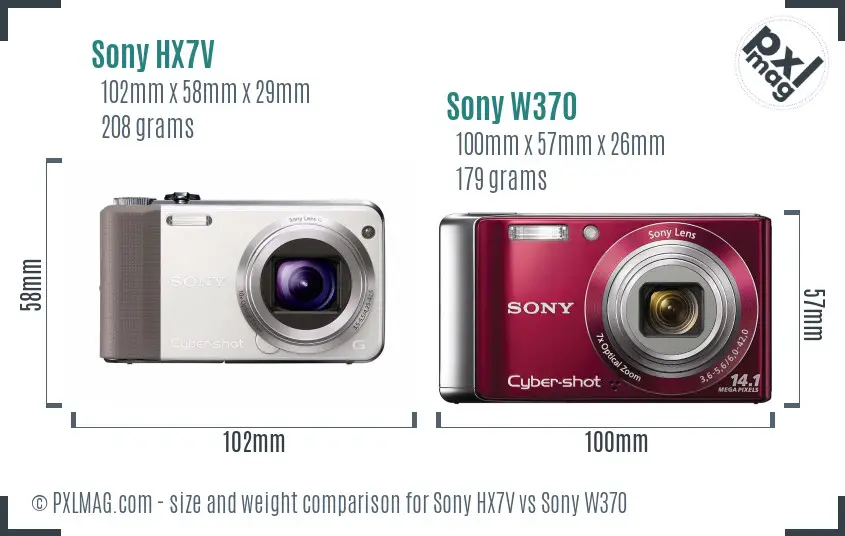 Sony HX7V vs Sony W370 size comparison