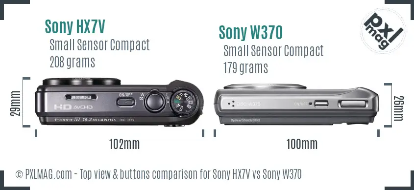 Sony HX7V vs Sony W370 top view buttons comparison