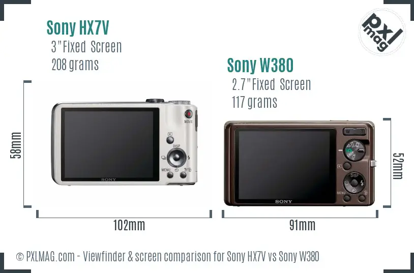 Sony HX7V vs Sony W380 Screen and Viewfinder comparison
