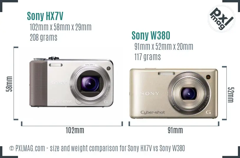Sony HX7V vs Sony W380 size comparison