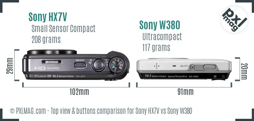 Sony HX7V vs Sony W380 top view buttons comparison