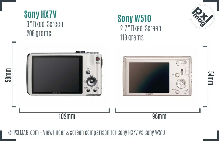 Sony HX7V vs Sony W510 Screen and Viewfinder comparison