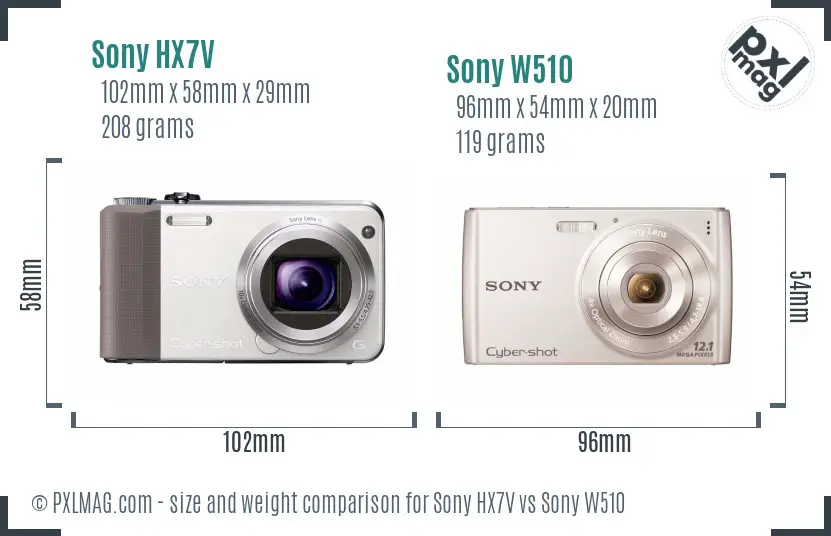Sony HX7V vs Sony W510 size comparison