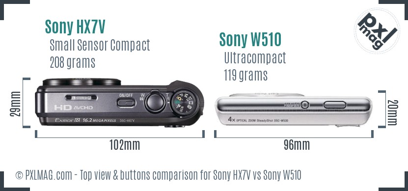 Sony HX7V vs Sony W510 top view buttons comparison