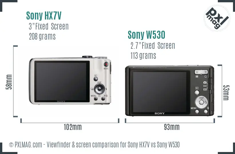 Sony HX7V vs Sony W530 Screen and Viewfinder comparison