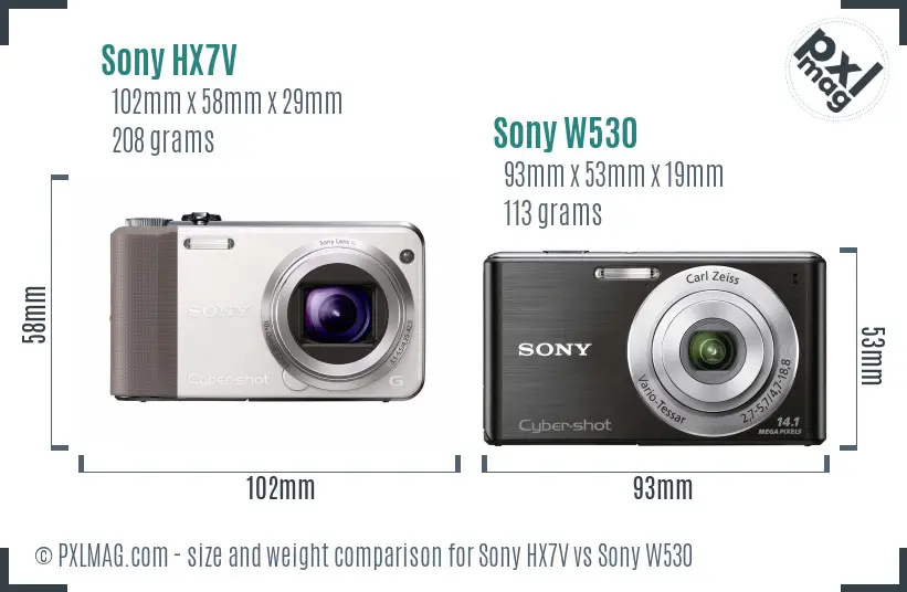 Sony HX7V vs Sony W530 size comparison