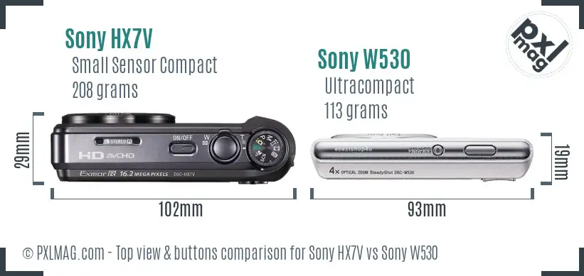 Sony HX7V vs Sony W530 top view buttons comparison