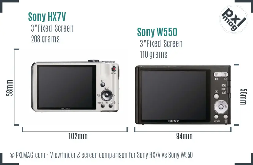 Sony HX7V vs Sony W550 Screen and Viewfinder comparison