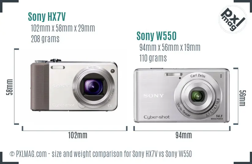 Sony HX7V vs Sony W550 size comparison