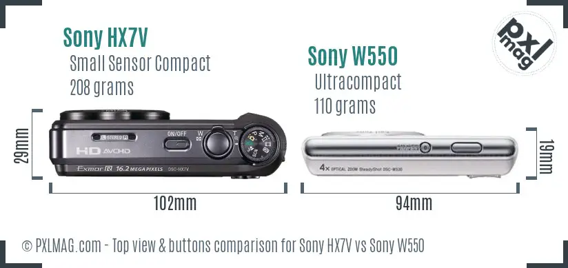 Sony HX7V vs Sony W550 top view buttons comparison