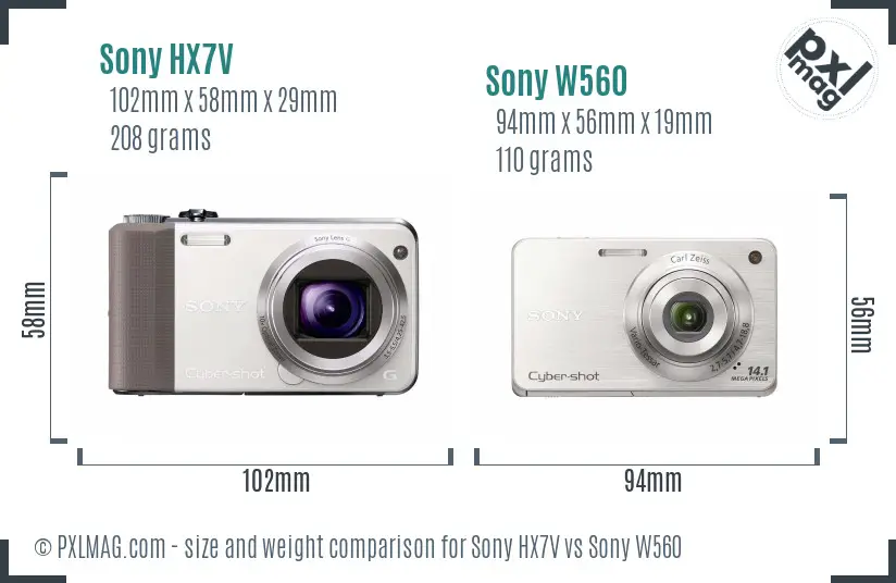 Sony HX7V vs Sony W560 size comparison