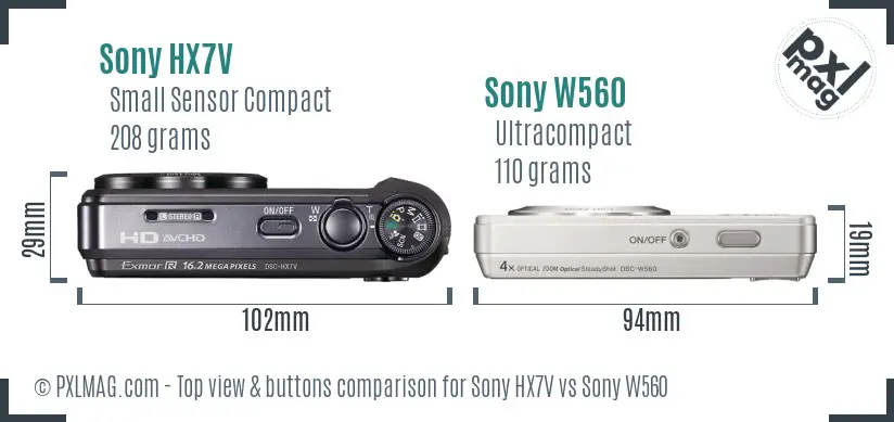 Sony HX7V vs Sony W560 top view buttons comparison