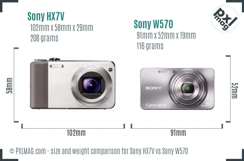 Sony HX7V vs Sony W570 size comparison