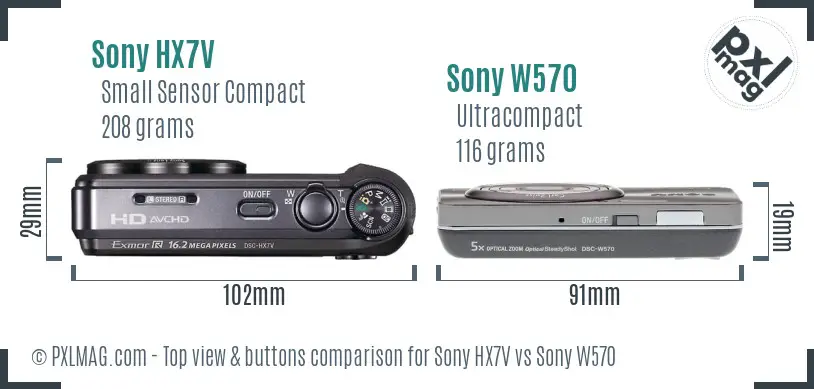 Sony HX7V vs Sony W570 top view buttons comparison