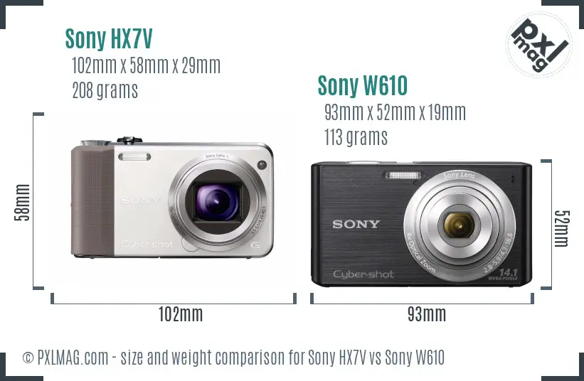 Sony HX7V vs Sony W610 size comparison