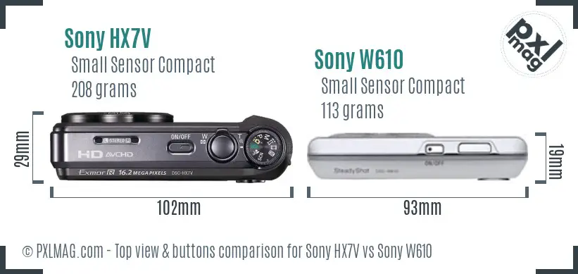 Sony HX7V vs Sony W610 top view buttons comparison